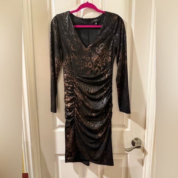 Guess Black and Gold Ruched Bodycon Dress Size Small Cocktail Date Night - Picture 1 of 4